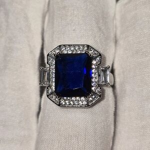 Simulated Blue Sapphire Cubic Zirconias 925 Stamped Sterling Silver Ring Size: 8